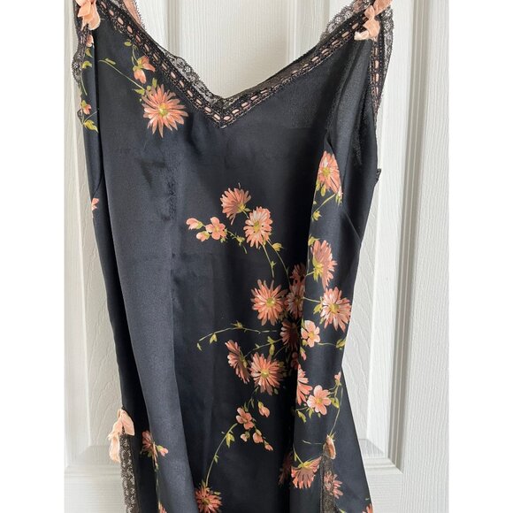 Vtg Saks Fifth Avenue Silk 2 Piece Lingerie Black Pink Green Floral Pattern - Picture 6 of 10